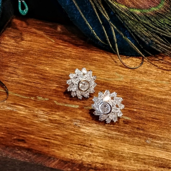 Sterling Silver Baguette Pinwheel Earrings - Picture 8 of 8